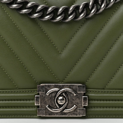 Chanel Calfskin Chevron Quilted Medium Boy Flap Dark Green 8 of 10