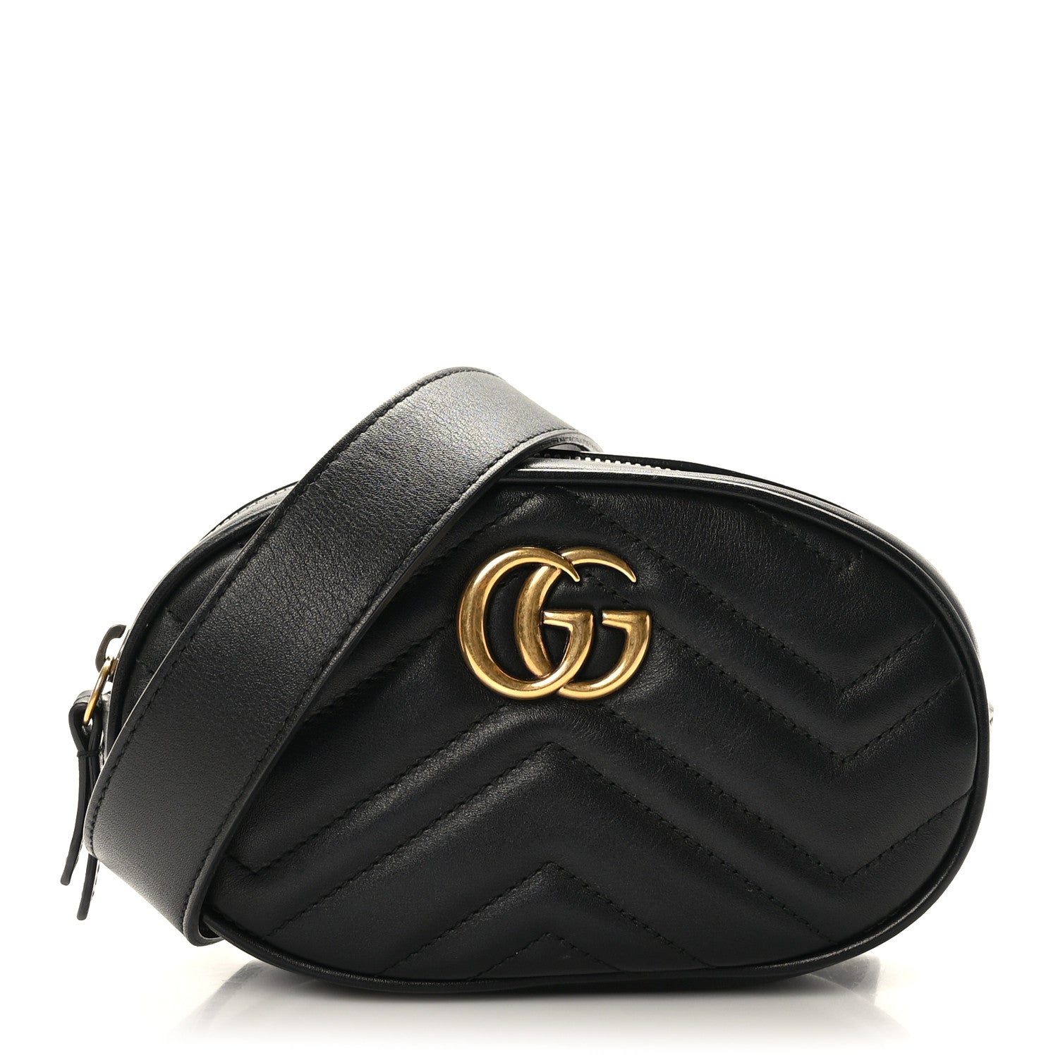 Gucci Calfskin Matelasse GG Marmont Belt Bag 85 34 Black 1 of 11