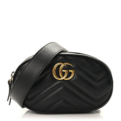 Gucci Calfskin Matelasse GG Marmont Belt Bag 85 34 Black 1 of 11