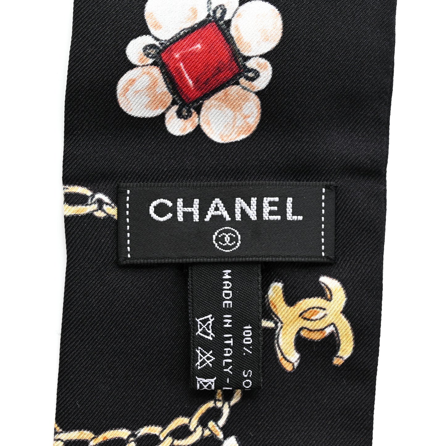 Silk CC Chain Slim Medallion Bandeau Scarf Black Multicolor