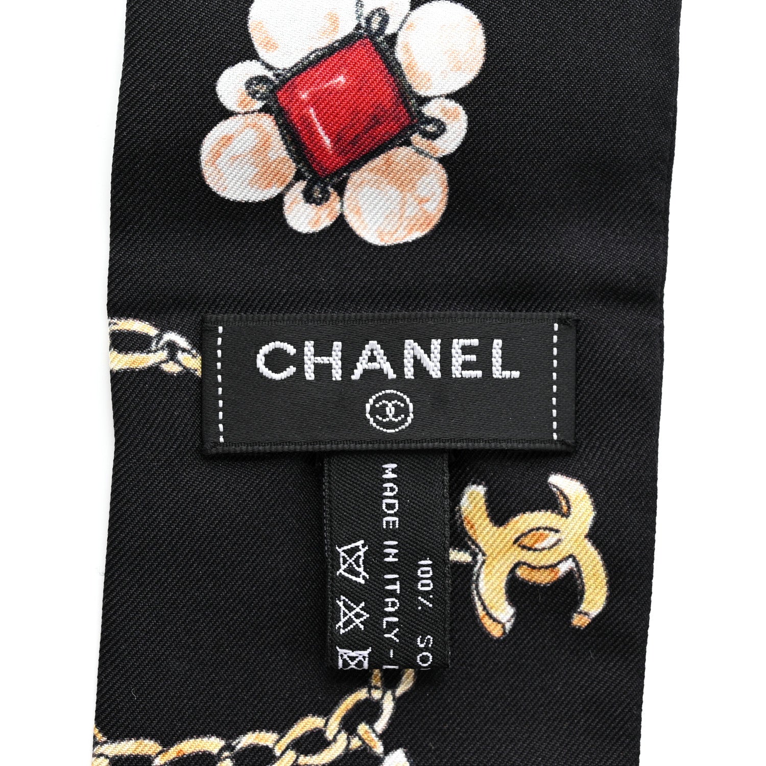 Chanel Silk CC Chain Slim Medallion Bandeau Scarf Black Multicolor 4 of 4