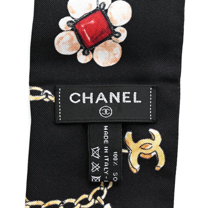 Chanel Silk CC Chain Slim Medallion Bandeau Scarf Black Multicolor 4 of 4