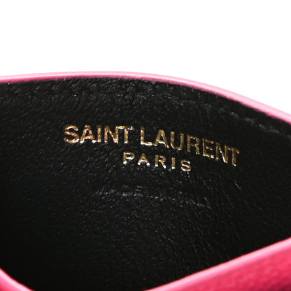 Saint Laurent Grain De Poudre Matelasse Chevron Monogram Credit Card Case Fresh Fuxia 6 of 10