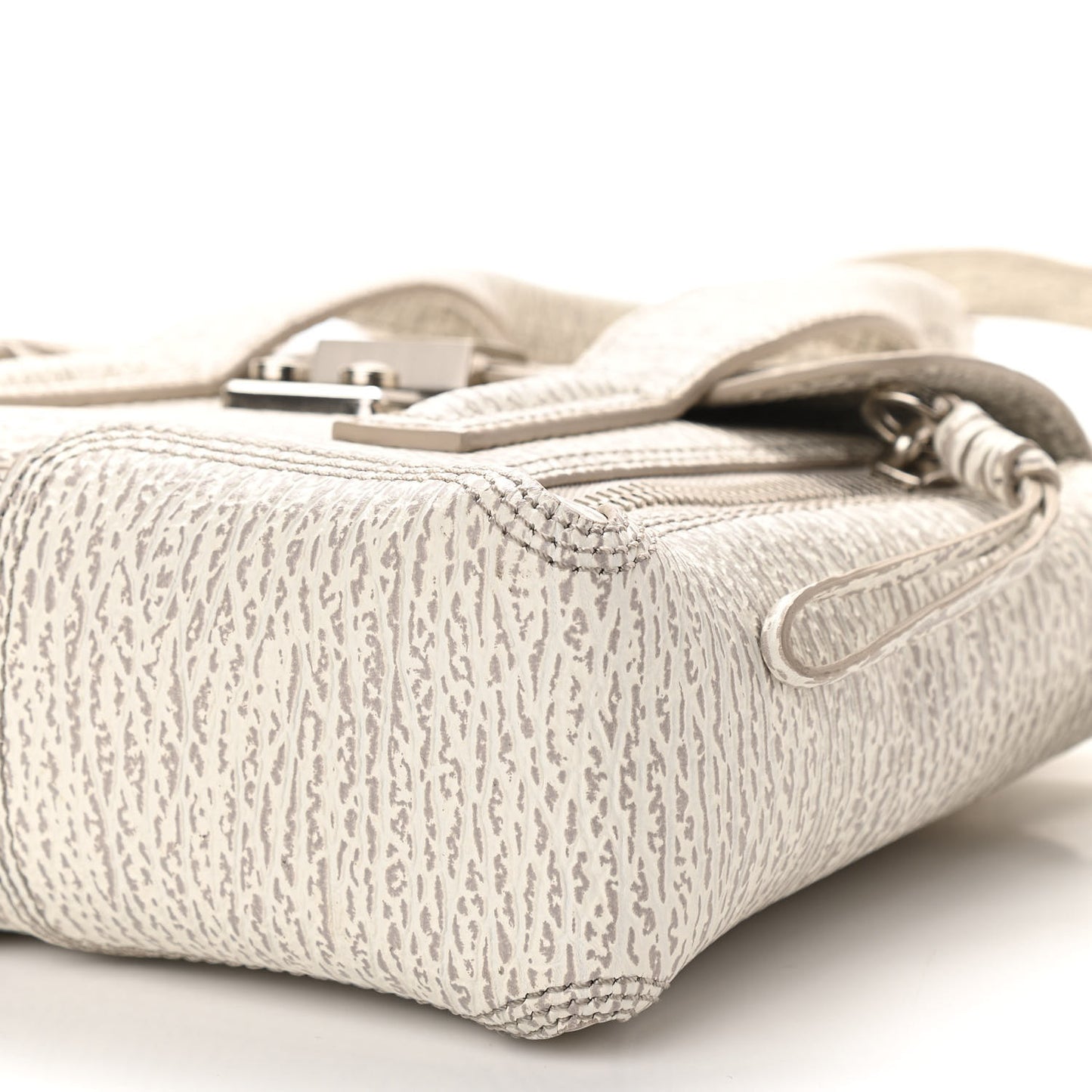 Shark Embossed Textured Calfskin Mini Pashli Satchel Ivory Dove