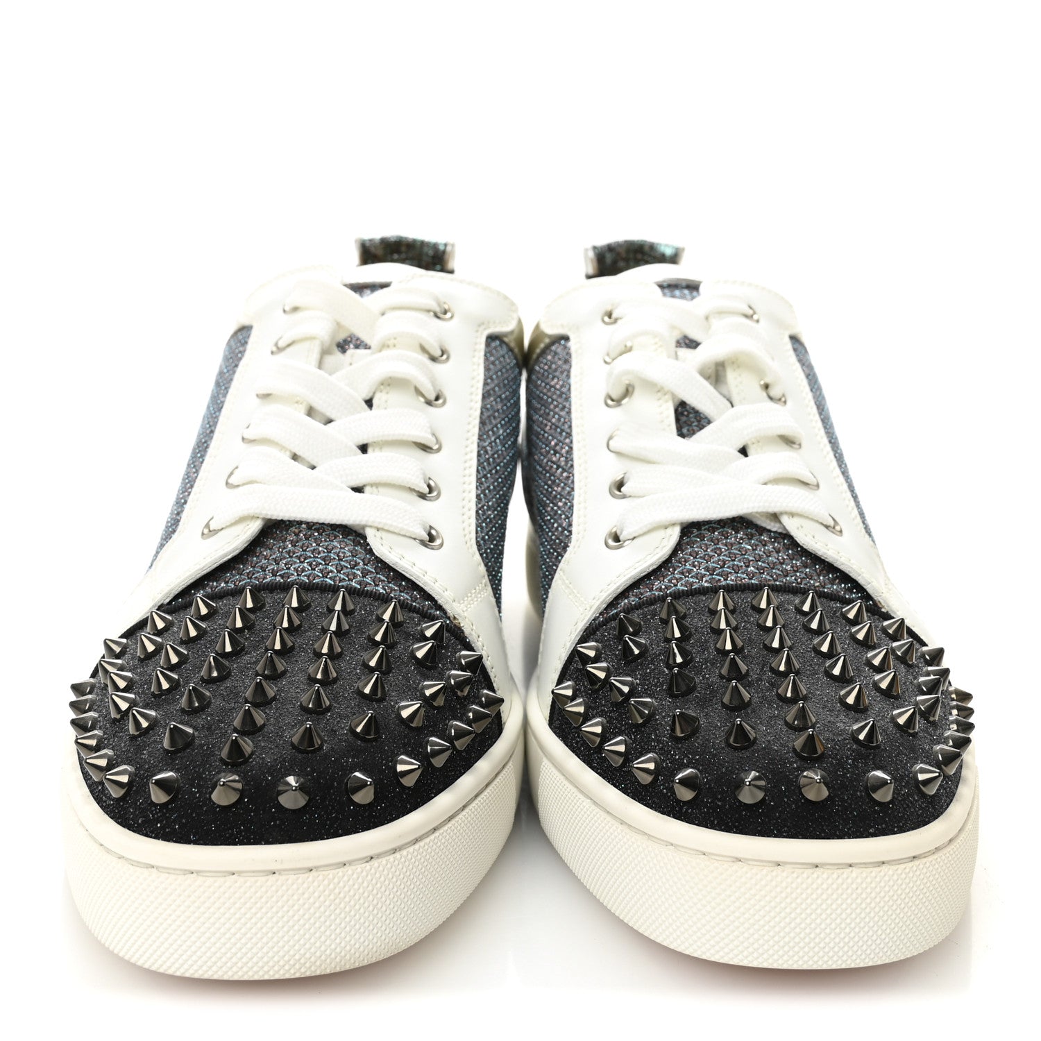 Christian Louboutin Calfskin Mens Louis Junior Spikes Orlato Flat Sneakers 46.5 Blue White 2 of 9