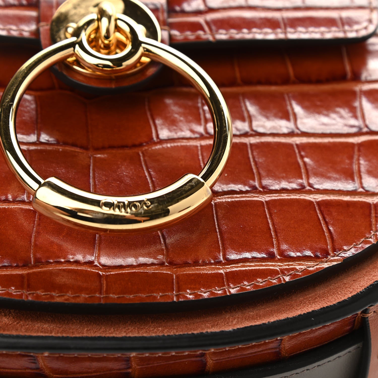 Chloe Calfskin Crocodile Embossed Small Tess Bag Chestnut 10 of 14