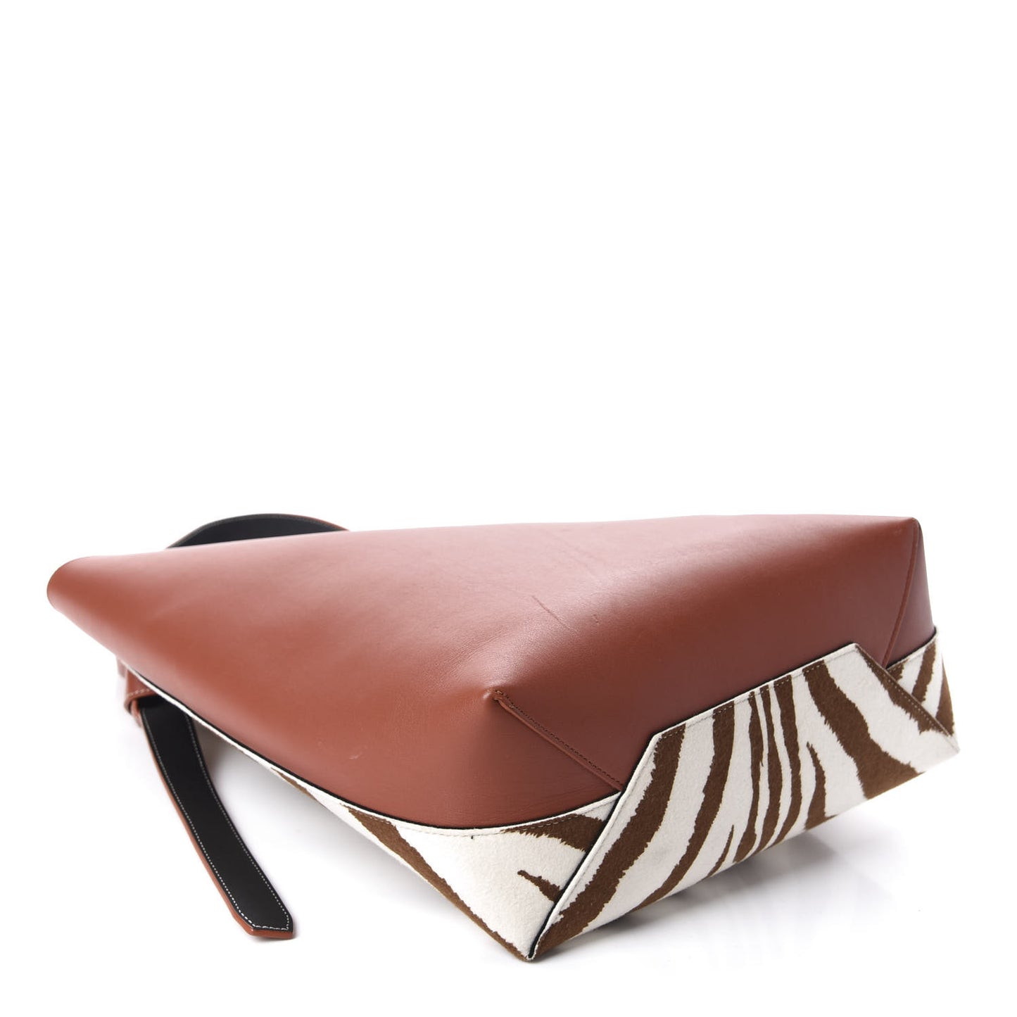 Shiny Smooth Calfskin Zebra Printed Calf Hair Small Twisted Cabas Chalk Brick