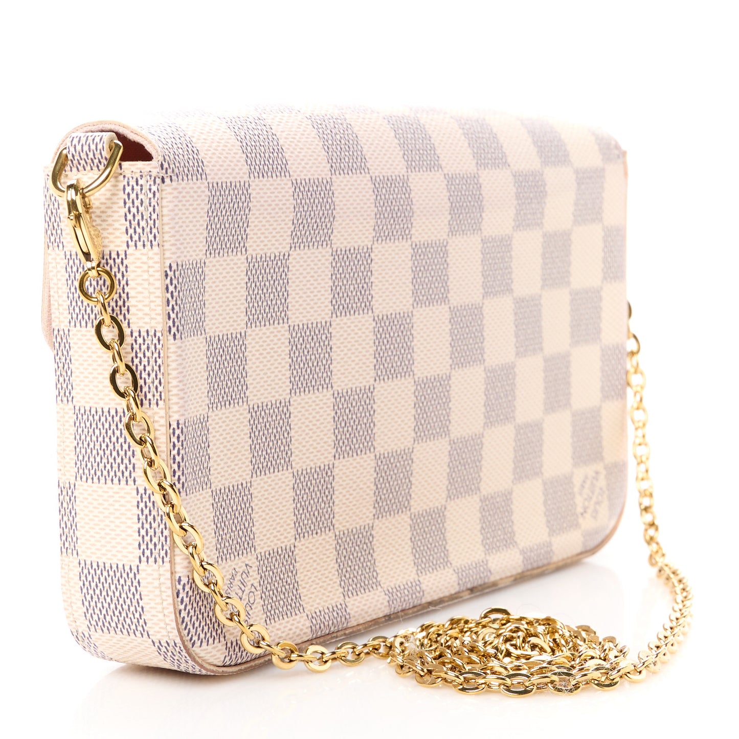 Damier Azur Pochette Felicie Chain Wallet Rose Ballerine
