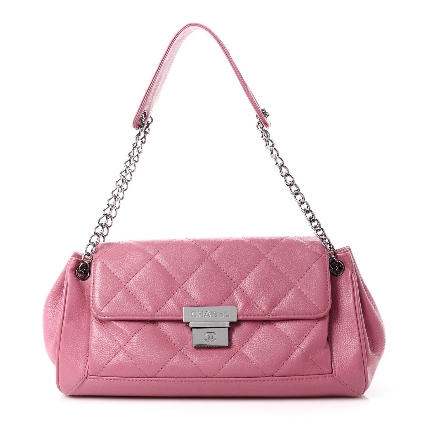 Glazed Calfskin Quilted Lucky Charms East West Accordion Flap Pink