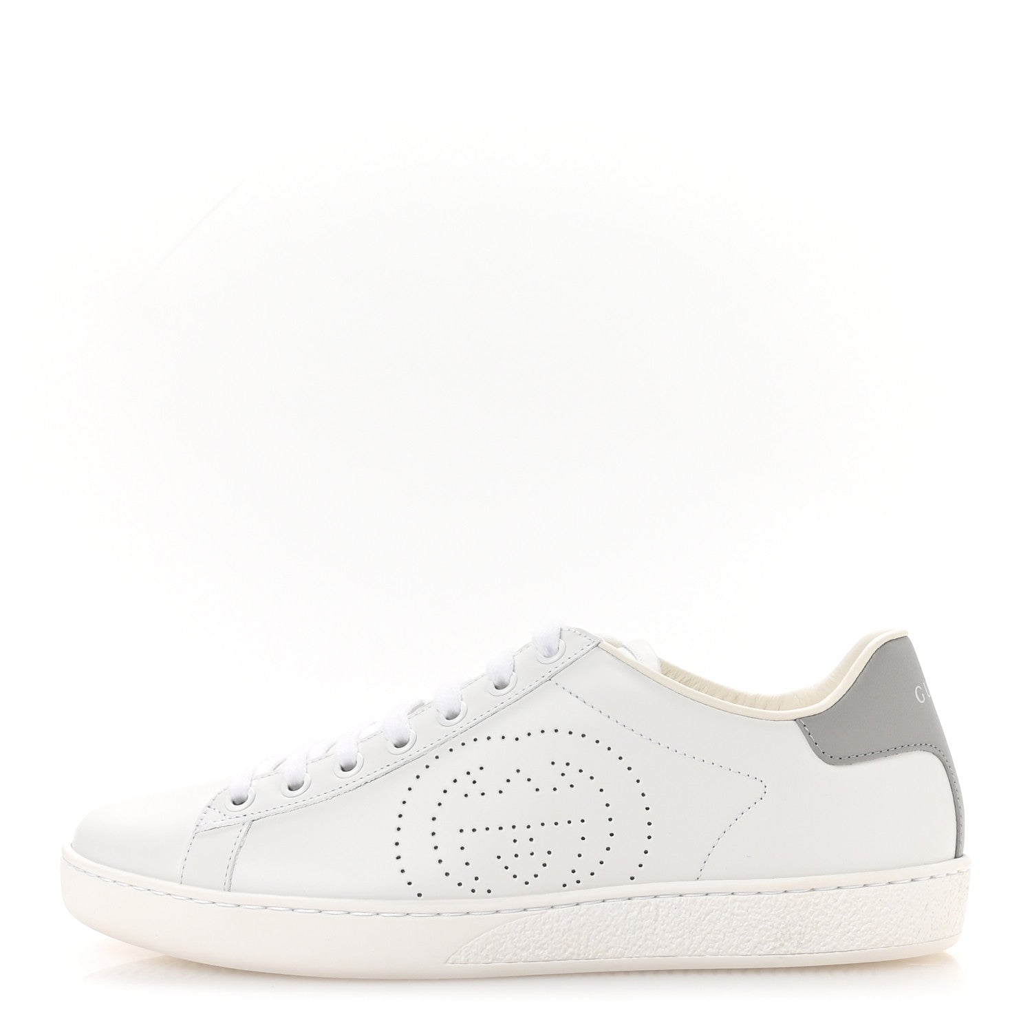 Gucci Calfskin Interlocking G Perforated Womens Ace Sneakers 38.5 White Grey Sky 1 of 9