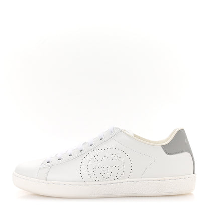 Gucci Calfskin Interlocking G Perforated Womens Ace Sneakers 38.5 White Grey Sky 1 of 9