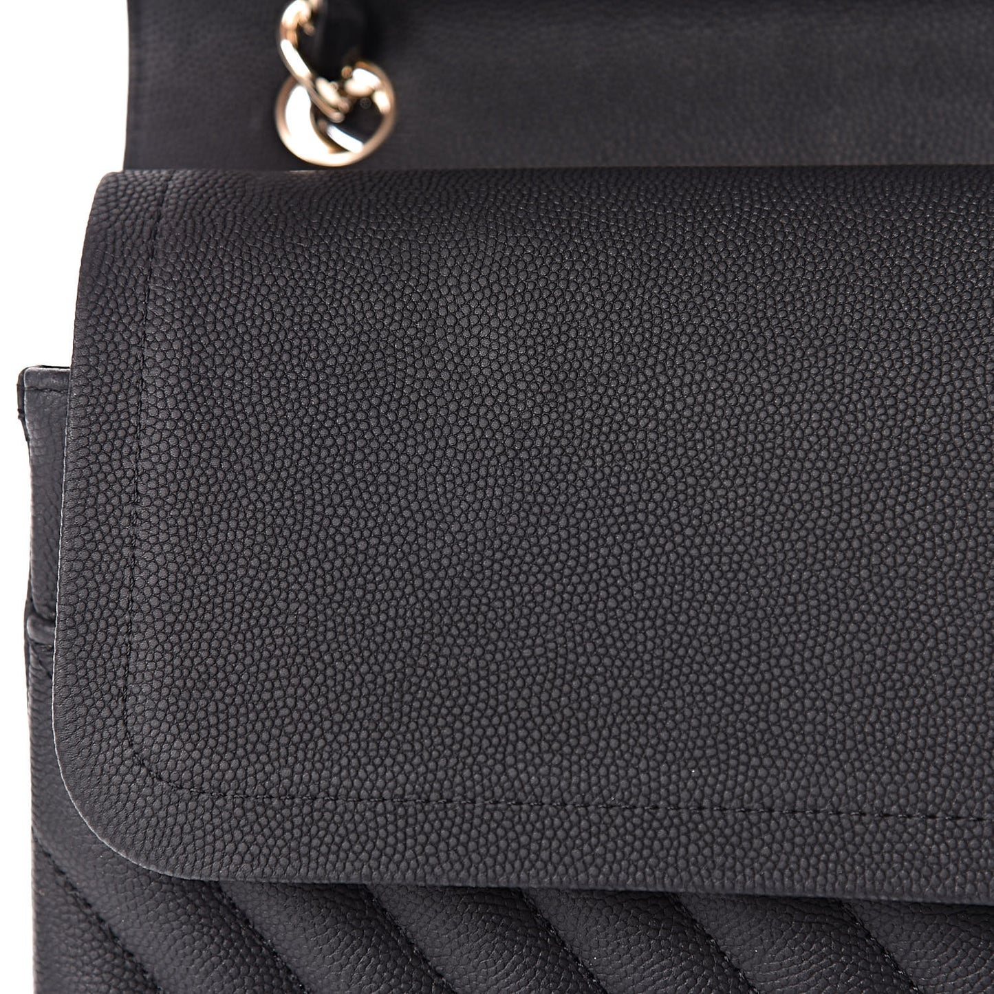 Caviar Chevron Quilted Jumbo Double Flap Black