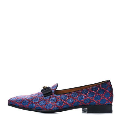 Gucci Lurex GG Monogram Mens Bow Loafers 10 Iridescent Blue Iridescent Red Black 1 of 10