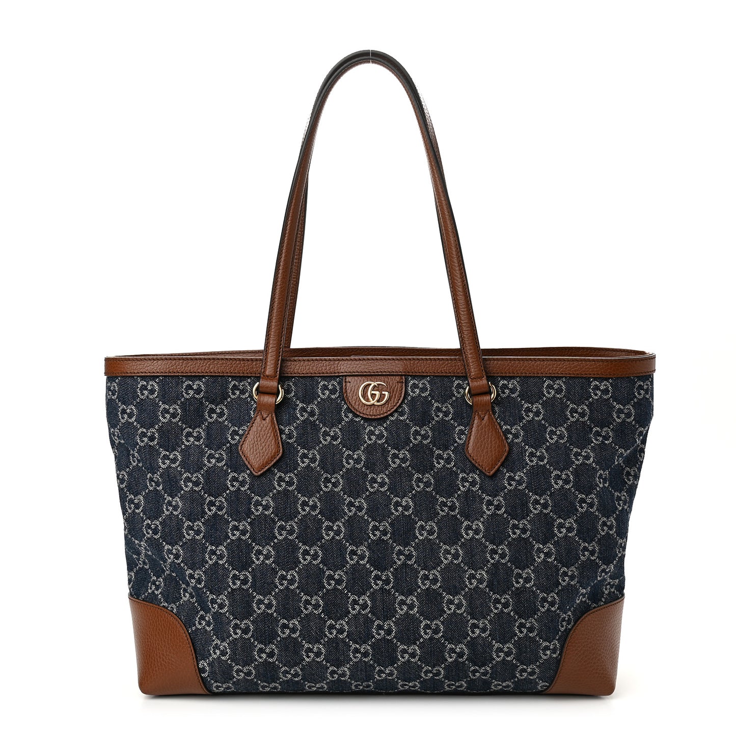 New Denim GG Monogram Medium Ophidia Shopping Tote Blue Tea Cuir