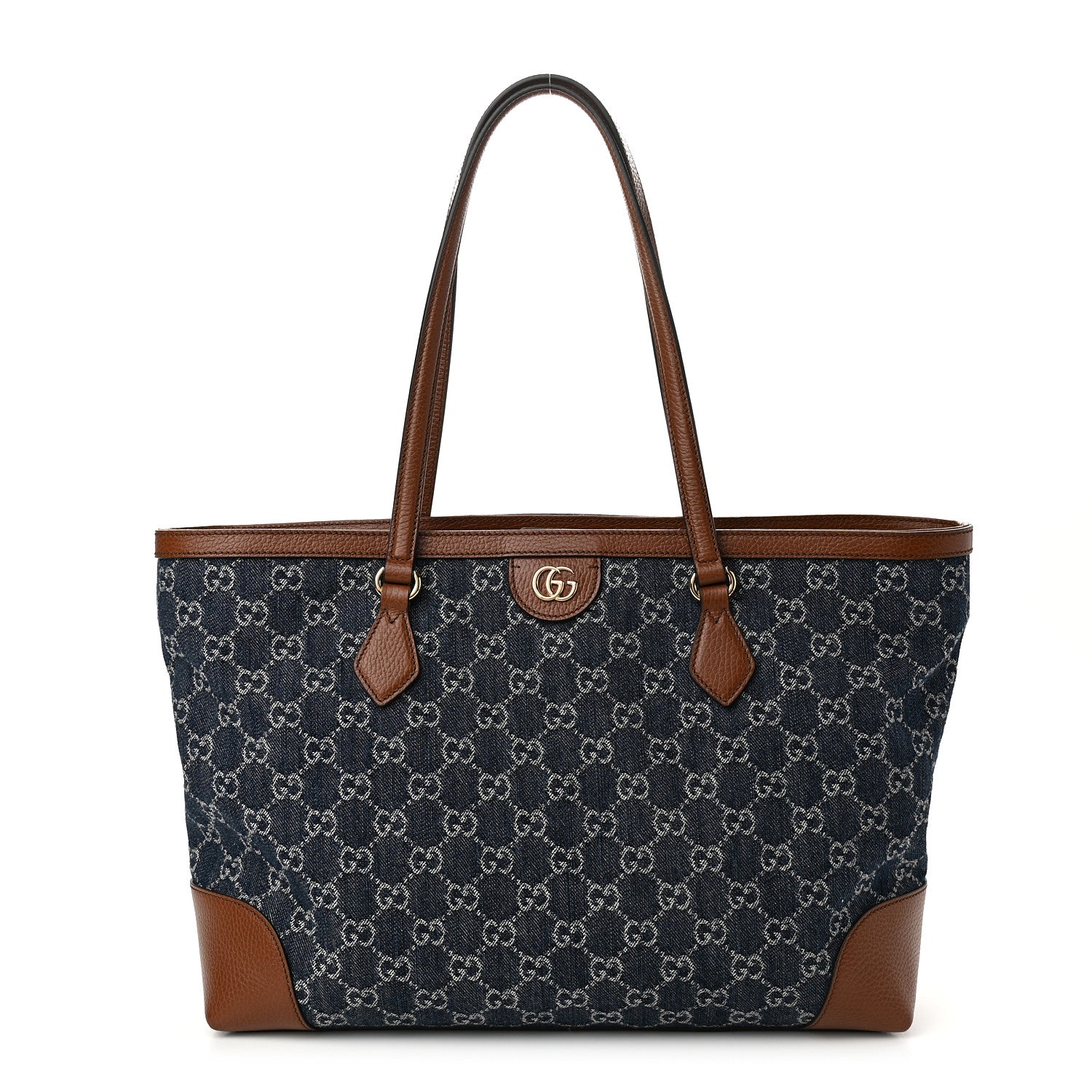 Gucci New Denim GG Monogram Medium Ophidia Shopping Tote Blue Tea Cuir 1 of 10