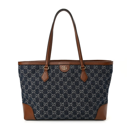 Gucci New Denim GG Monogram Medium Ophidia Shopping Tote Blue Tea Cuir 1 of 10