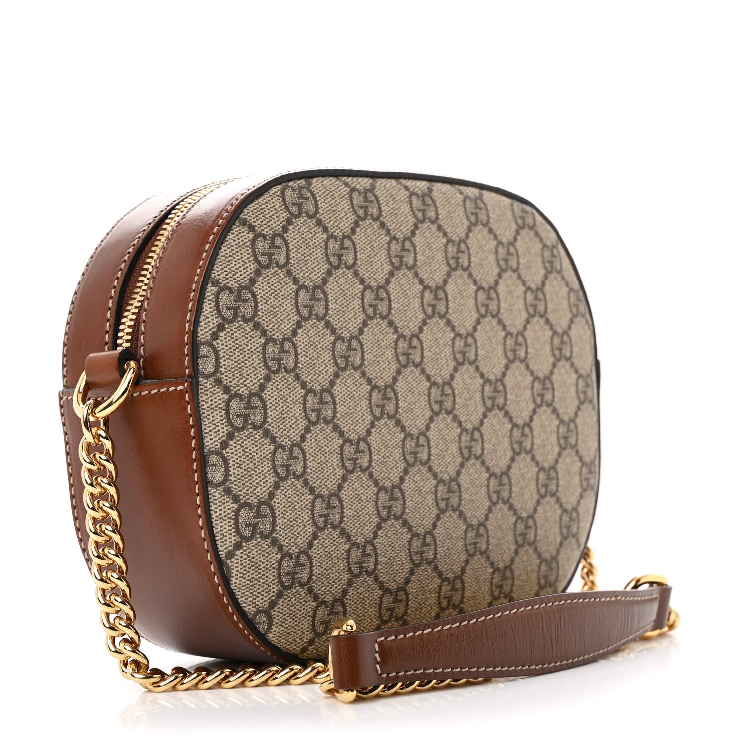 Gucci GG Supreme Monogram Cuoio Toscano Mini Chain Shoulder Bag Beige Ebony Cuir 3 of 11