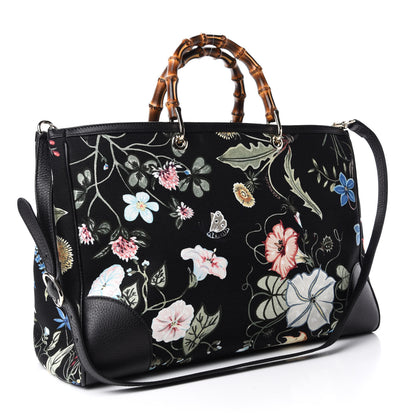 Gucci Canvas Cellarius Calfskin Flora Knight Large Bamboo Shopper Tote Black 3 of 10