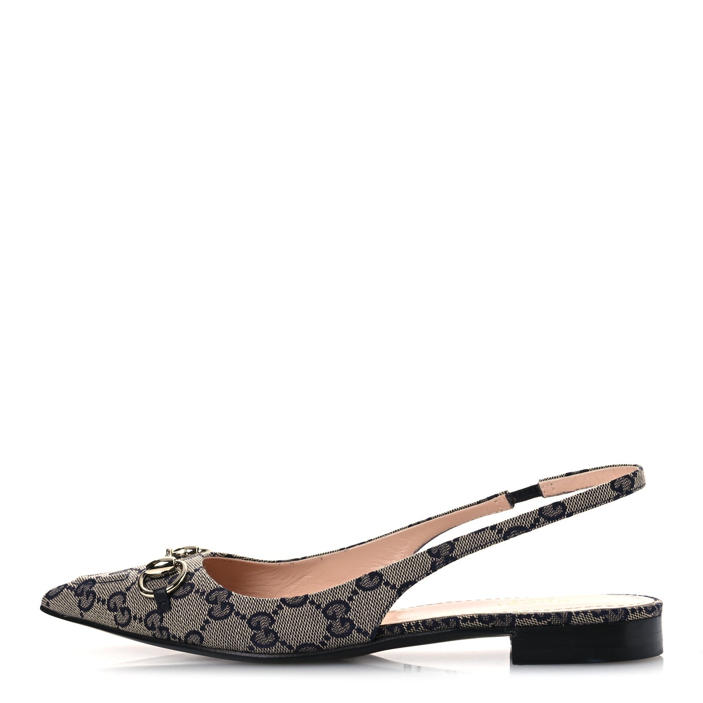 Monogram Horsebit Womens Slingback Ballet Flat 37.5 Beige Blue