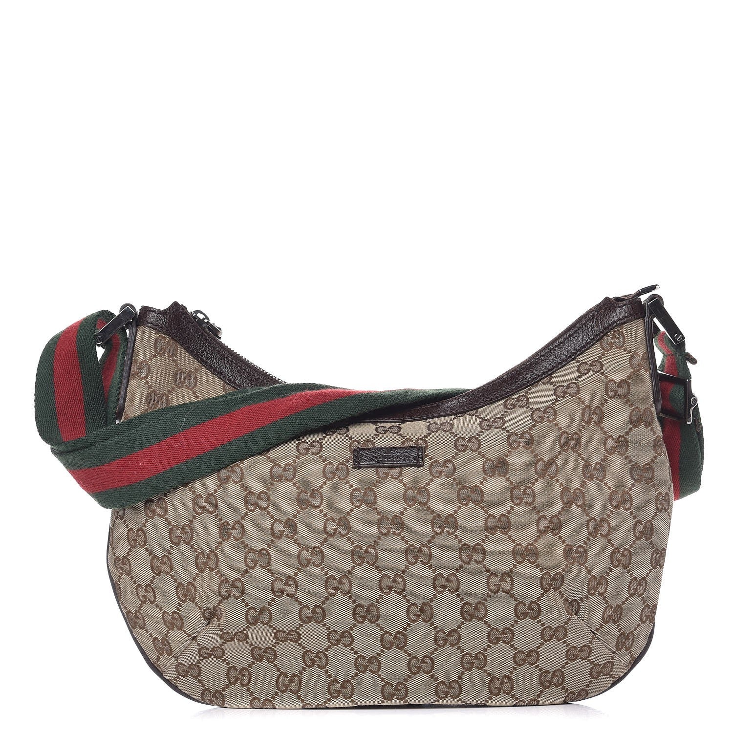 Gucci Monogram Web Medium Half Moon Hobo Dark Brown 1 of 10