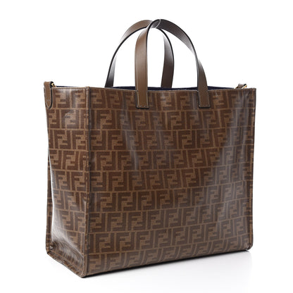 Fendi X FILA Glazed Fabric FF 1974 Mania Shopping Tote Bag Mogano Panna Blueberry 3 of 12