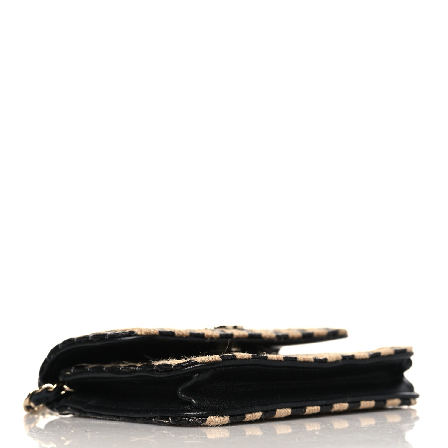 Chanel Raffia Jute Striped Belt Bag Black Beige 3 of 9