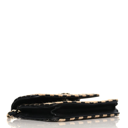 Chanel Raffia Jute Striped Belt Bag Black Beige 3 of 9