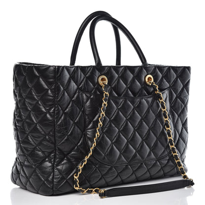Chanel Aged Calfskin Quilted Large Coco Handle Shopping Tote Black 3 of 11