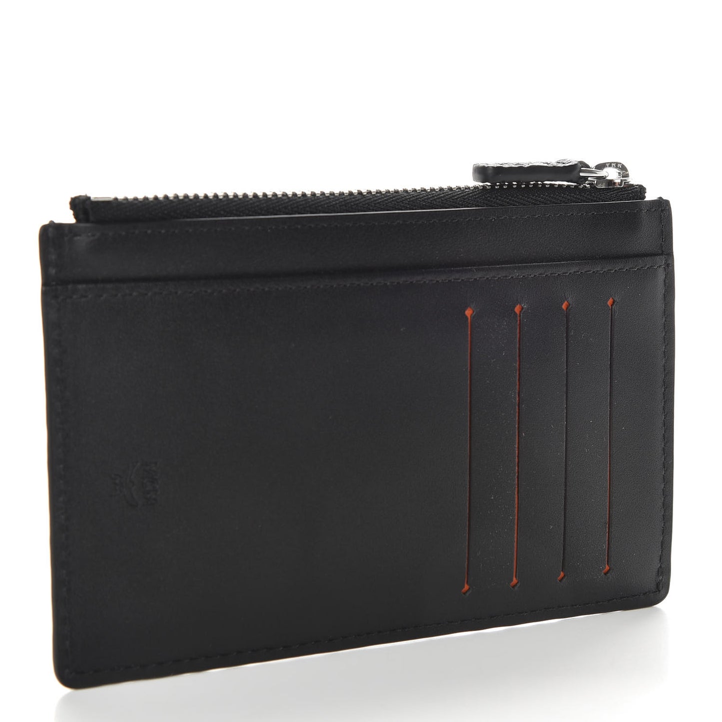 Grained Calfskin Logo Zip Card Case Wallet Black