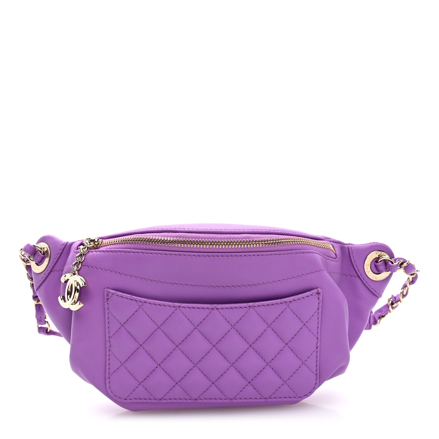 Lambskin Quilted Waist Belt Bag Purple