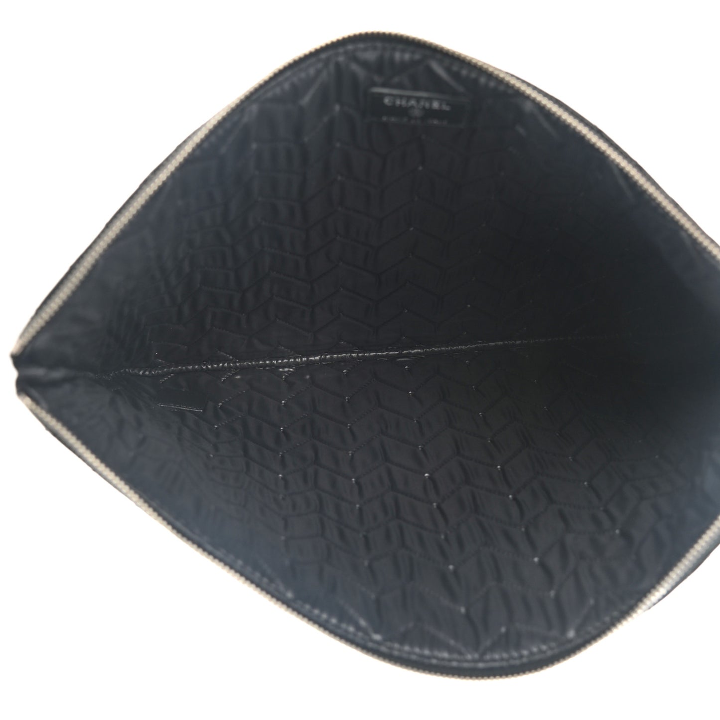 Distressed Patent Chevron Quilted Medium CC Crossing Cosmetic Case Black