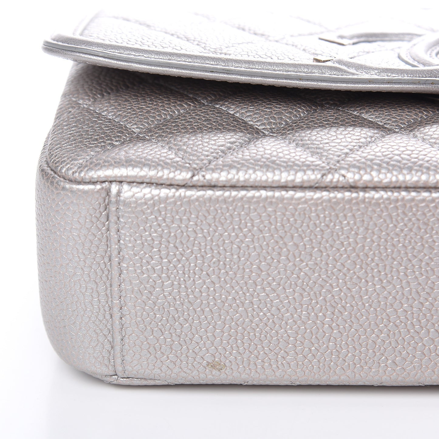Metallic Caviar Quilted Small CC Filigree Flap Silver