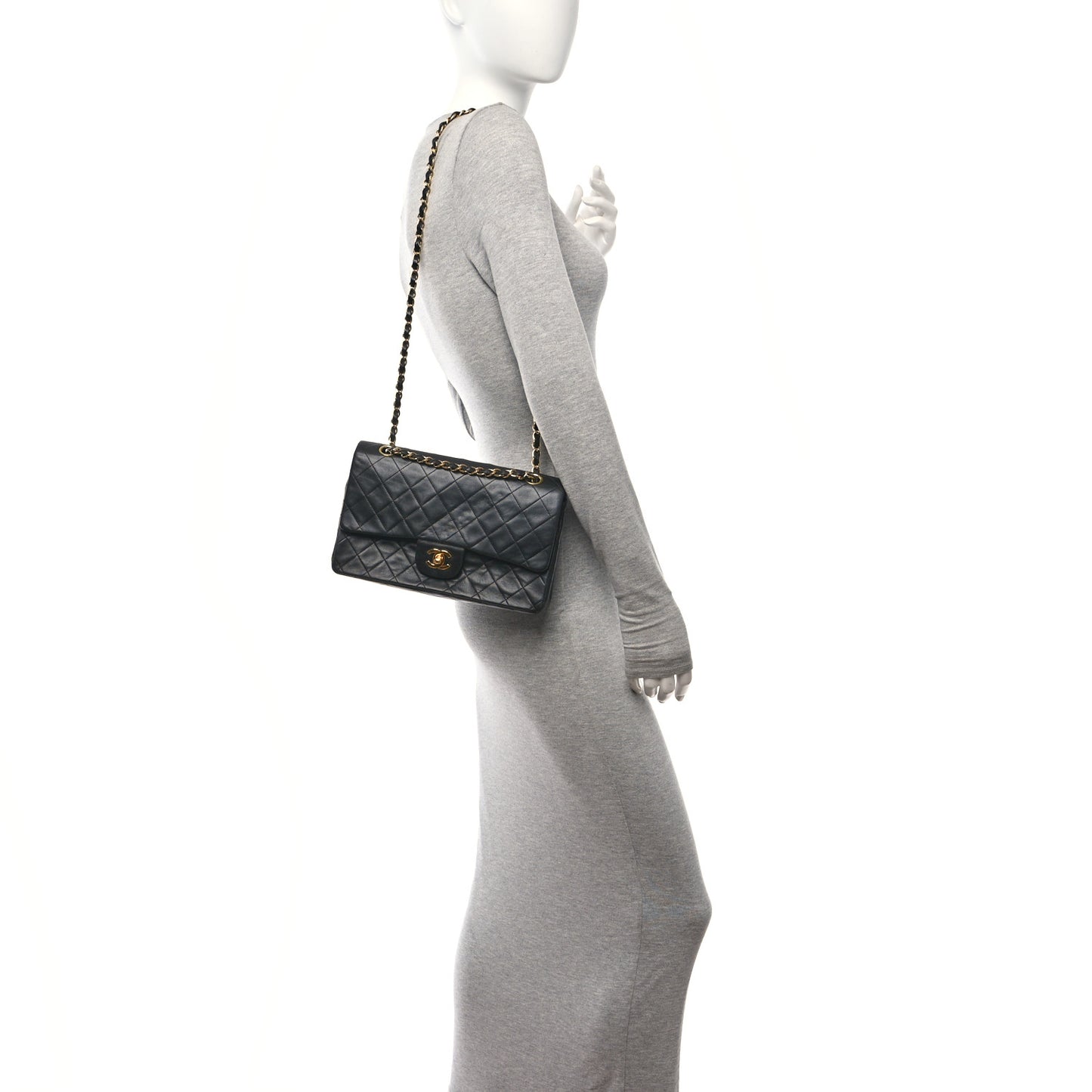 Lambskin Quilted Medium Double Flap Black