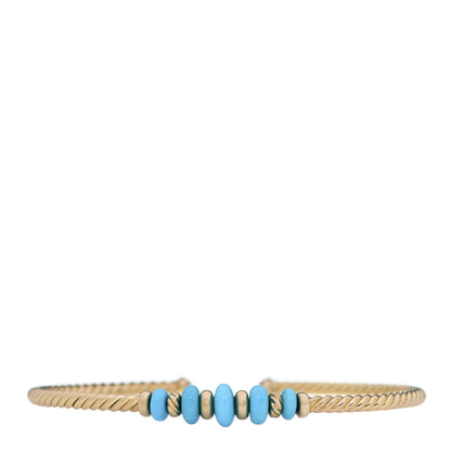 David Yurman 18K Yellow Gold 3mm Turquoise Rio Rondelle Cabled Cuff Bracelet 1 of 4