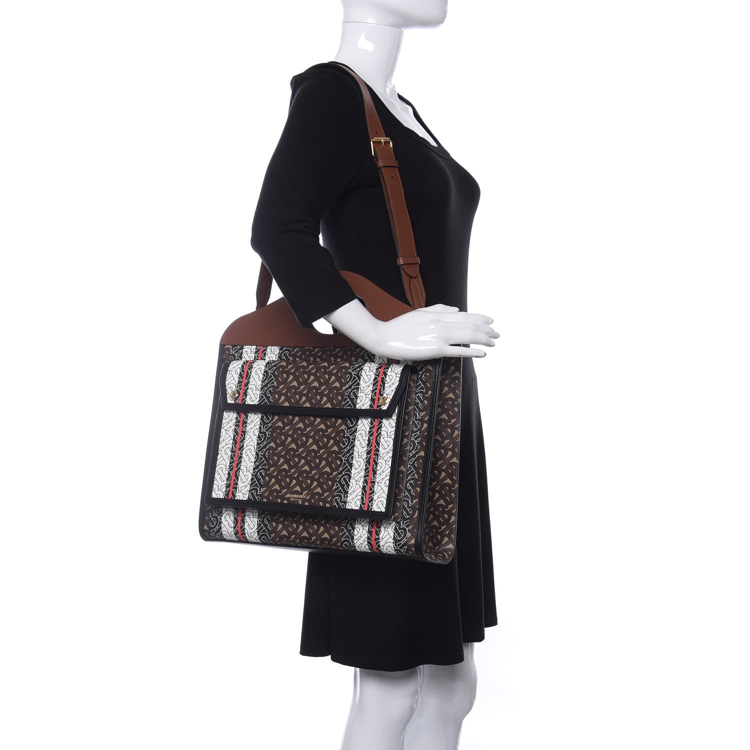 Burberry E-Canvas Monogram Stripe Medium Pocket Bag Bridle Brown 2 of 9