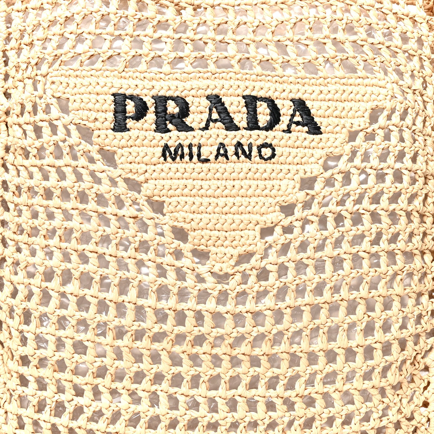 Yarn Raffia Effect Crochet Logo Embroidered Tote Bag Naturale