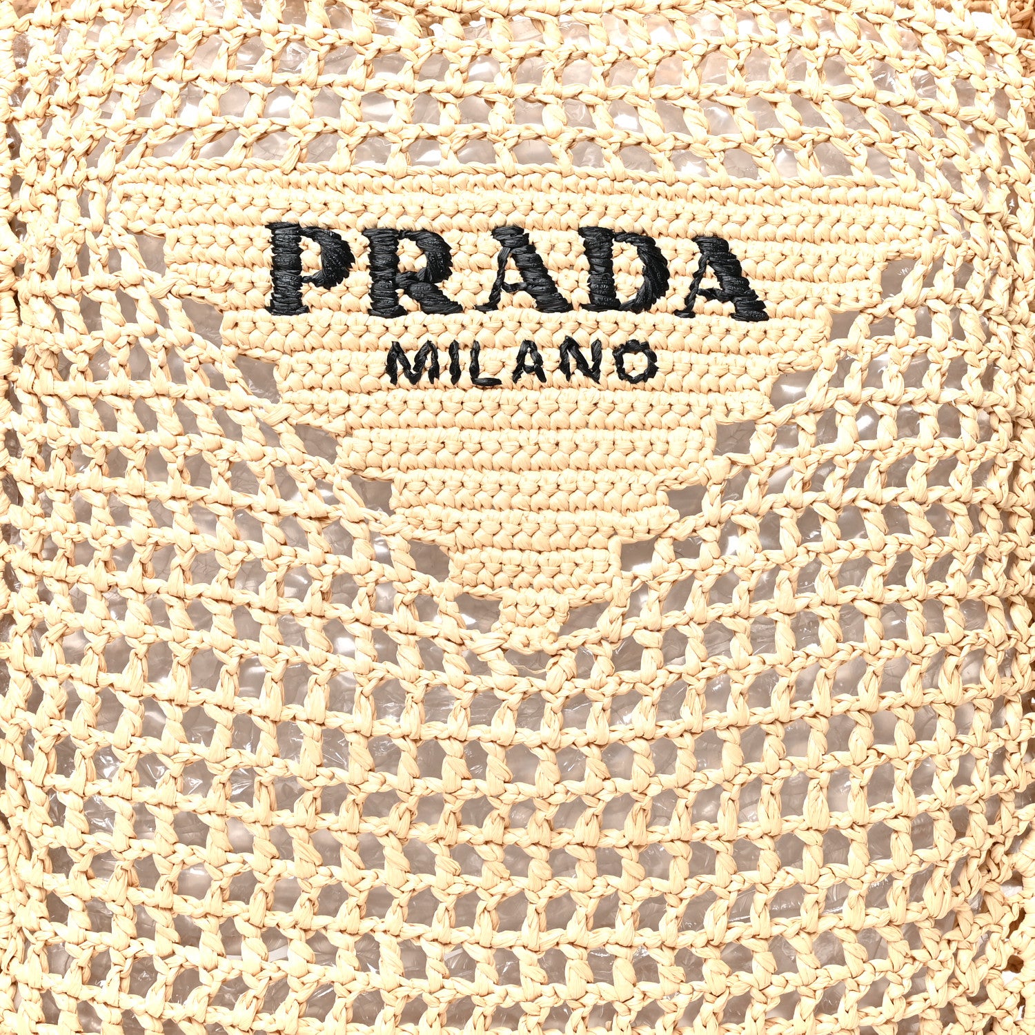 Prada Yarn Raffia Effect Crochet Logo Embroidered Tote Bag Naturale 7 of 9