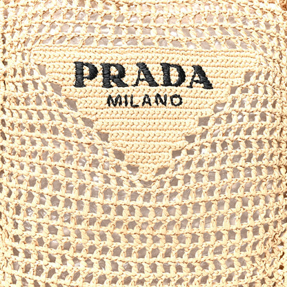 Prada Yarn Raffia Effect Crochet Logo Embroidered Tote Bag Naturale 7 of 9