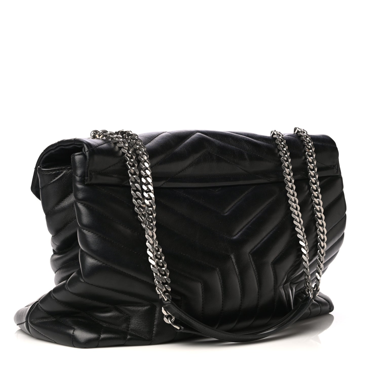 Calfskin Y Quilted Monogram Large Loulou Chain Satchel Black