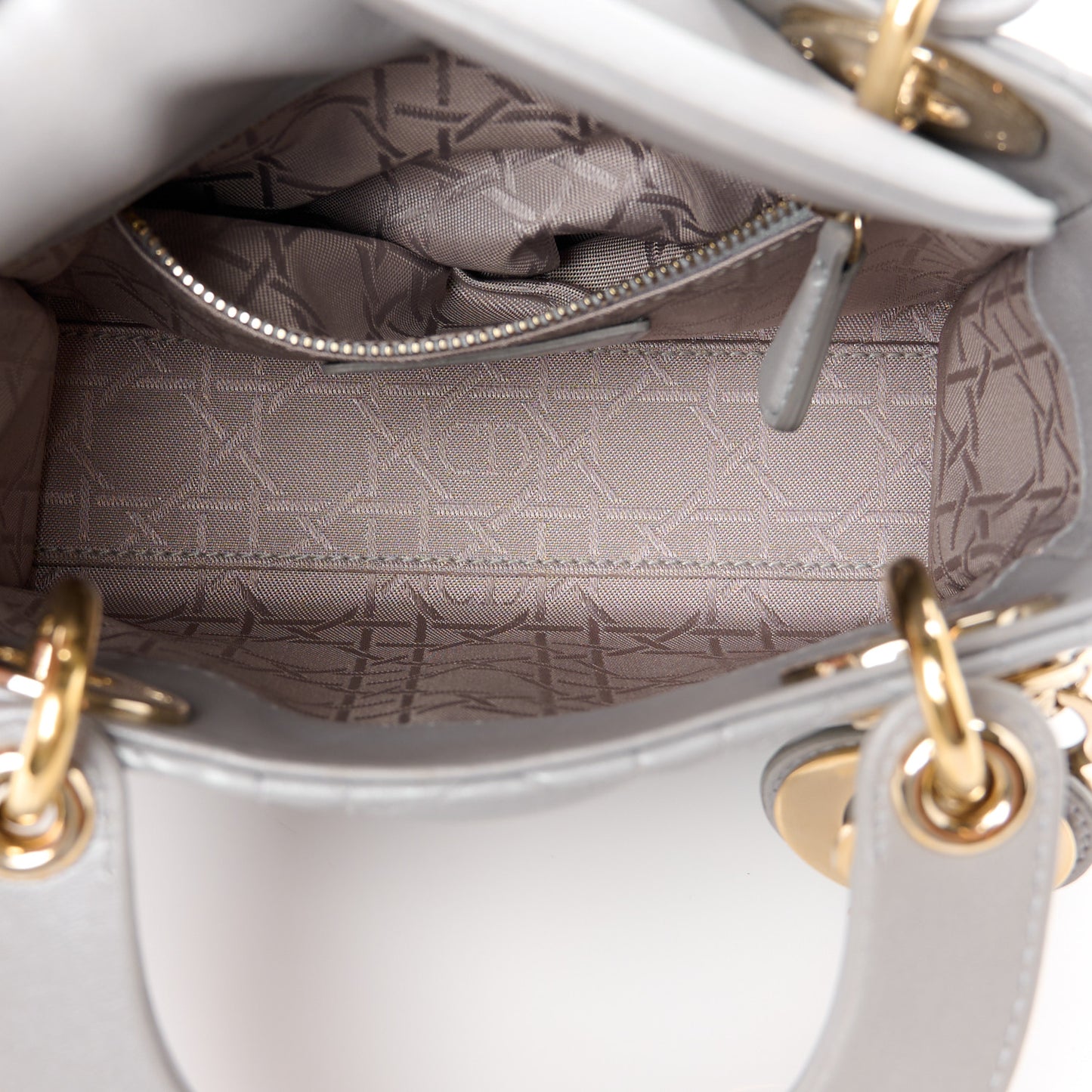 Metallic Lambskin Cannage Mini Lady Dior Grey