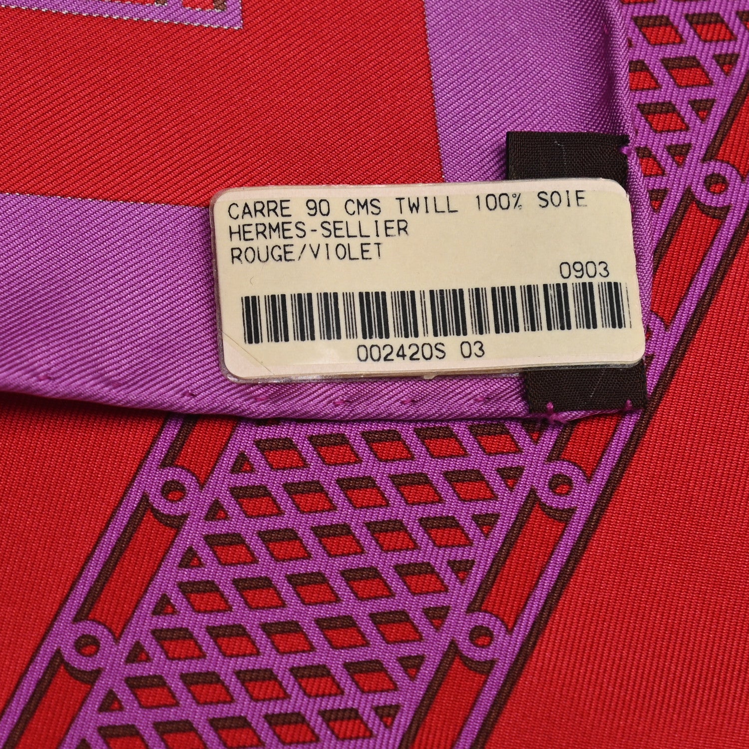 Hermes Silk Sellier Scarf 90 Rouge Violet 3 of 4