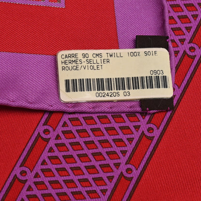 Hermes Silk Sellier Scarf 90 Rouge Violet 3 of 4