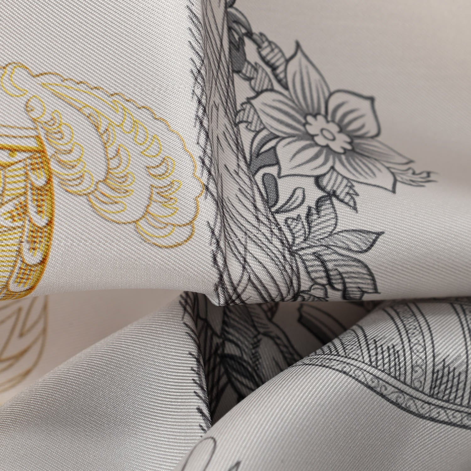 Hermes Silk Della Cavalleria Favolosa Double Face Scarf 90 Gris Argent Jaune 7 of 8