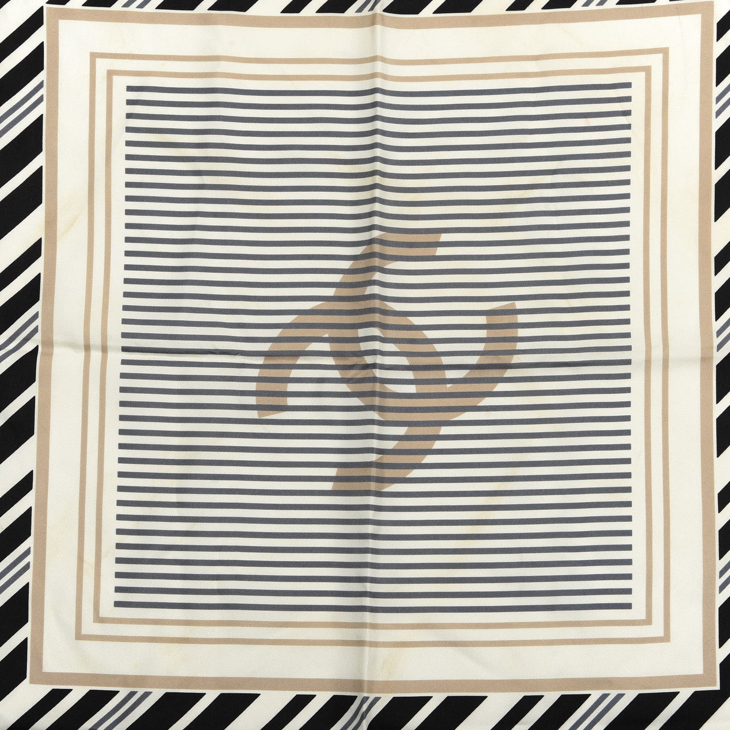 Silk Camellia CC Square Scarf Beige Black White