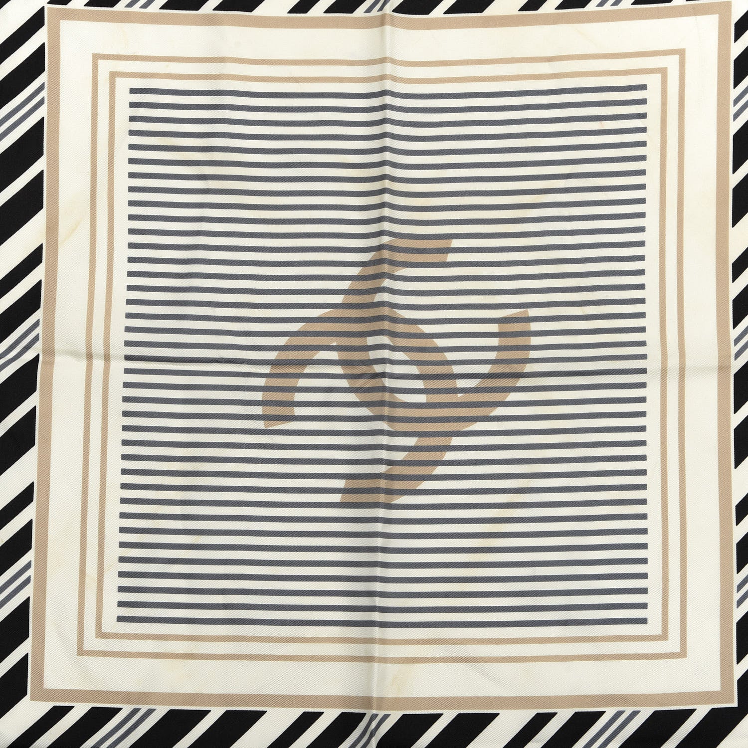 Chanel Silk Camellia CC Square Scarf Beige Black White 2 of 8