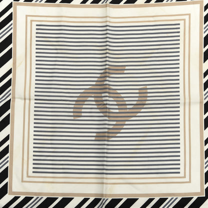 Chanel Silk Camellia CC Square Scarf Beige Black White 2 of 8