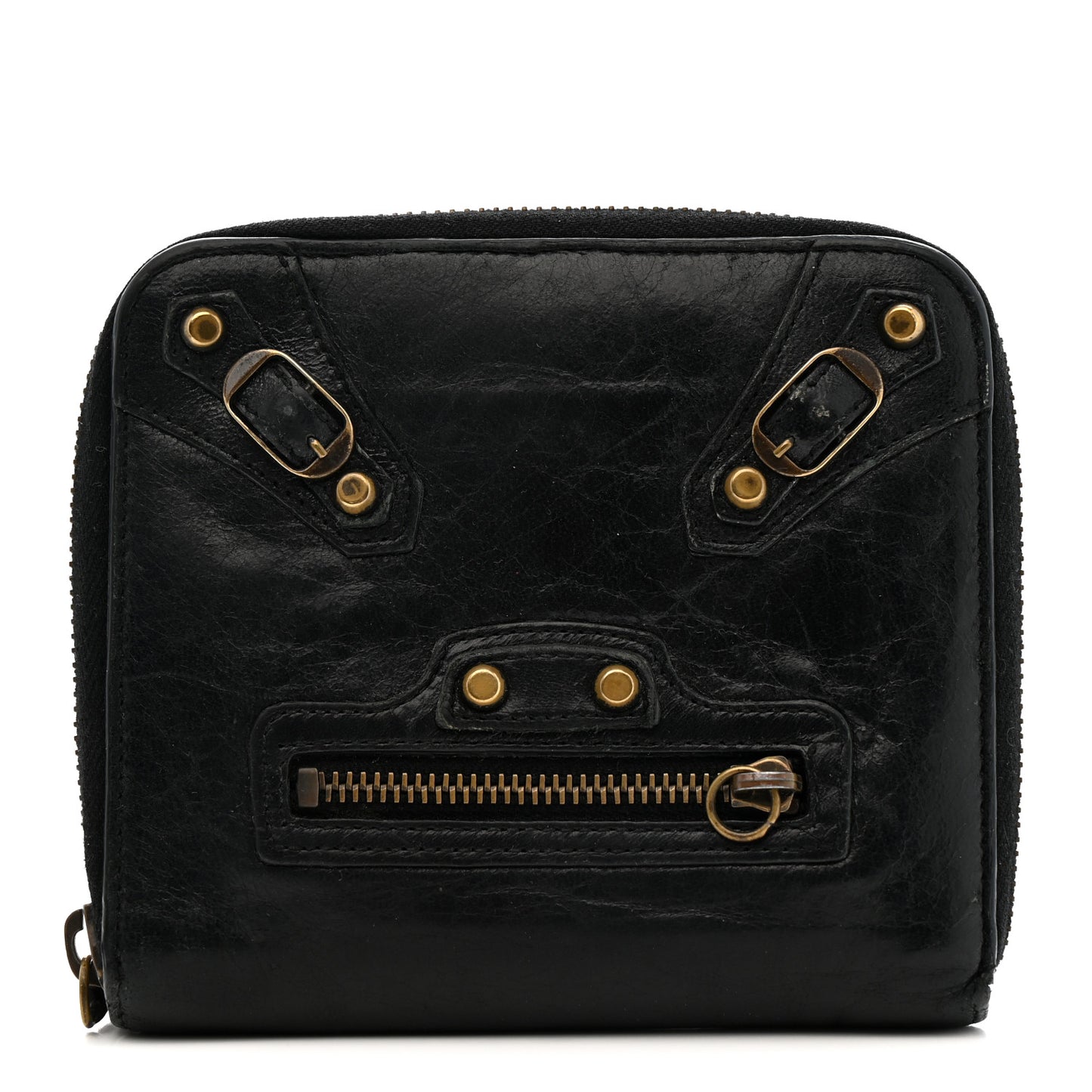 Agneau Classic Gold Hardware Compact Wallet Black