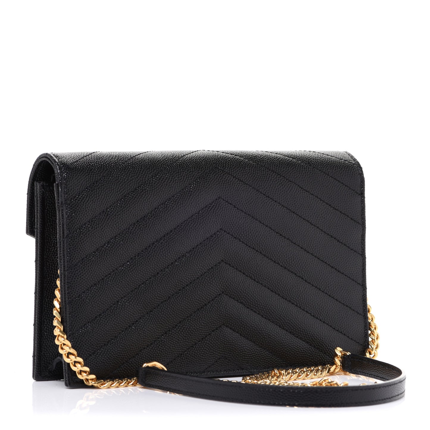 Grain De Poudre Matelasse Chevron Monogram Envelope Chain Wallet Black