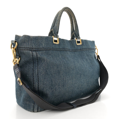 Prada Denim Logo Shopping Tote Blue 3 of 14