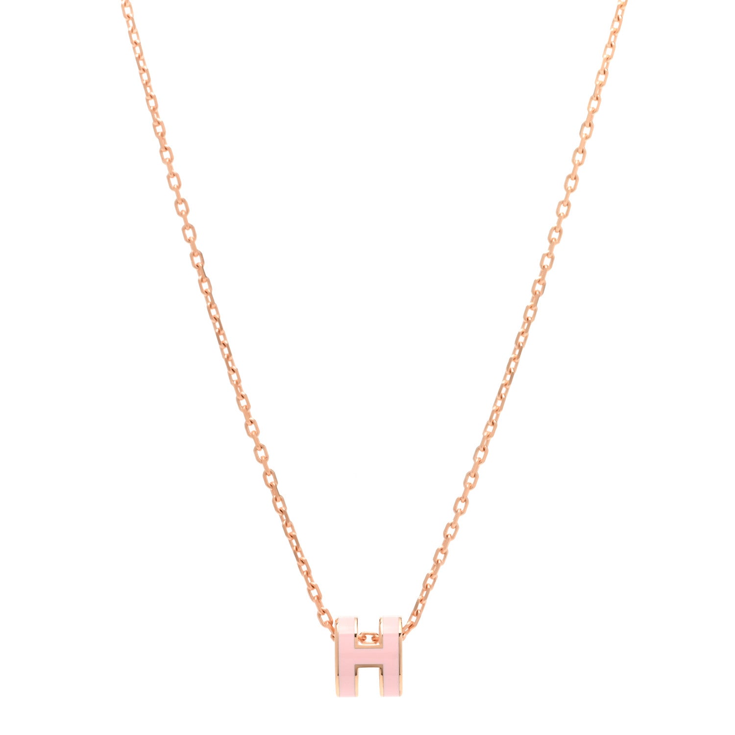 Hermes Lacquered Rose Gold Mini Pop H Pendant Necklace Rose Dragee 1 of 8